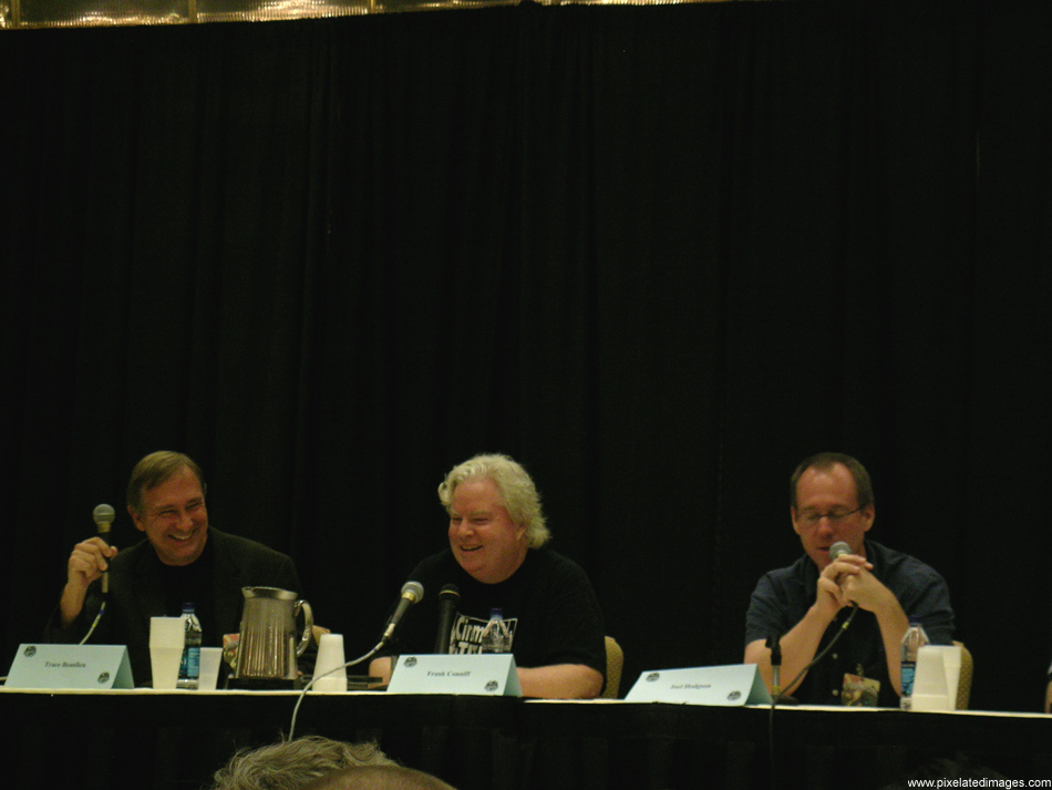 Trace Beaulieu, Frank Conniff, and Joel Hodgson